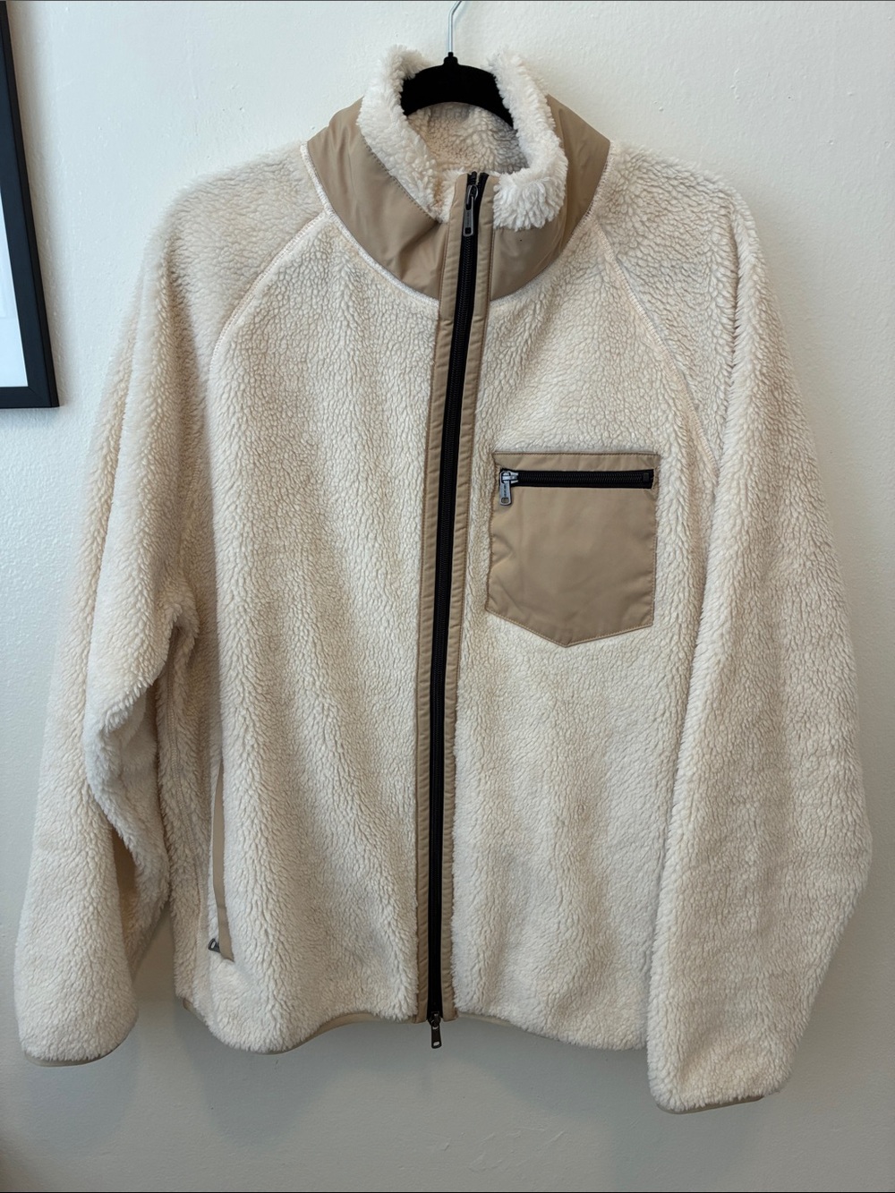NWT Men's Todd Snyder Sherpa Fleece Jacket in Cream/white with Tan Trim